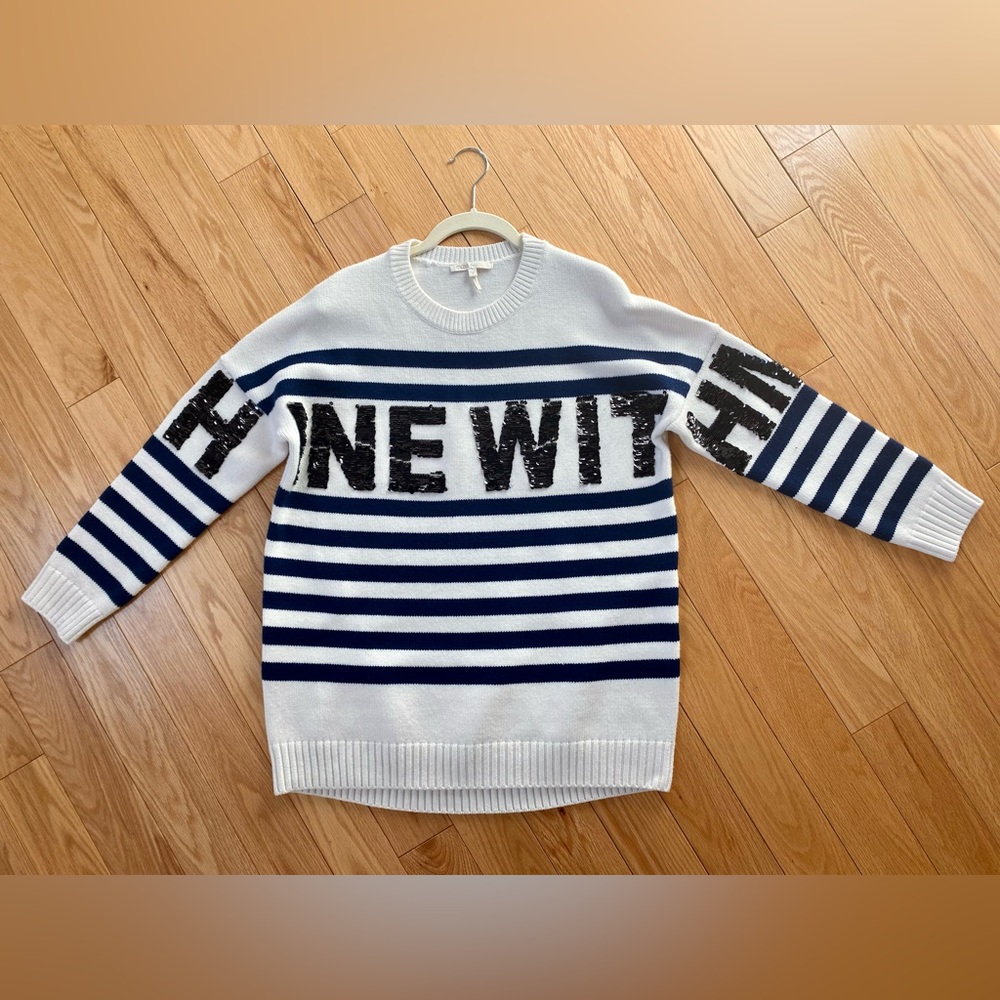 Maje SHINE WITH ME oversized wool sweater. White, navy, black.